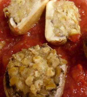 Champignons, Linsen-Käse-Füllung, Detail